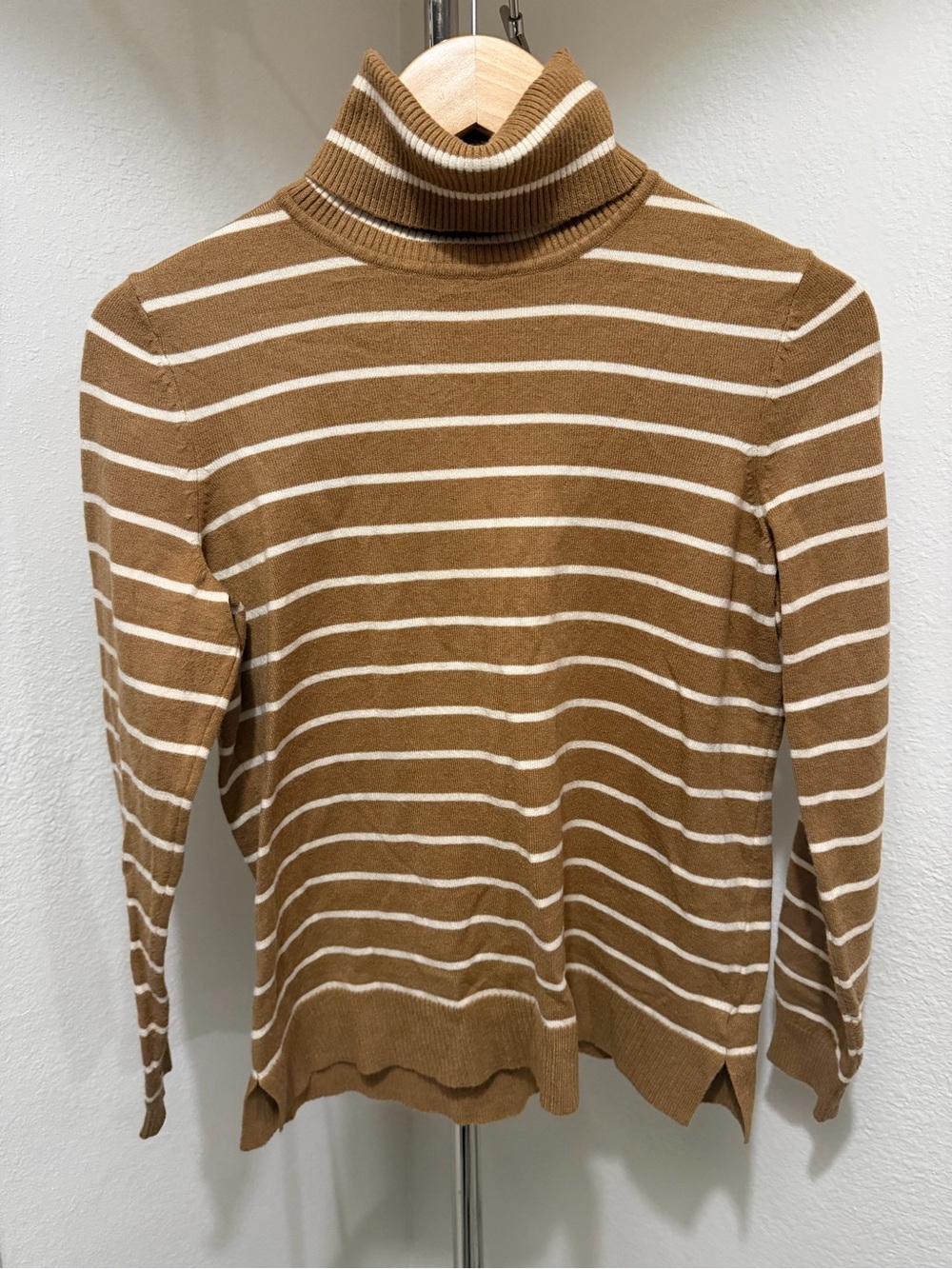 Style & Co. Camel and White Striped Turtleneck Sweater